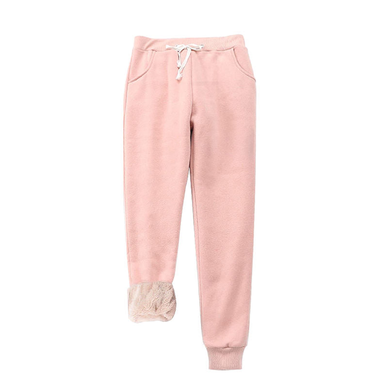 Beakey Womens Warm Sweatpants Sherpa Lined Winter Athletic Jogger Pants-Pink