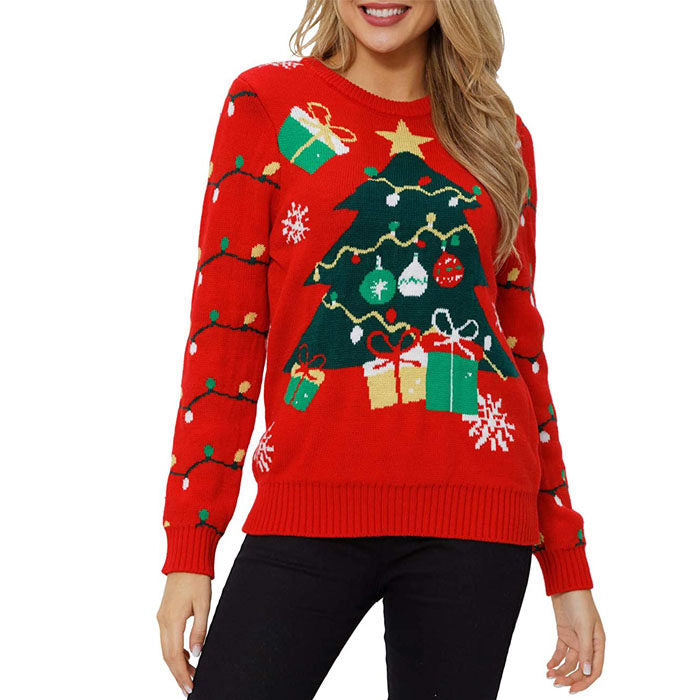 Beakey Women's Christmas Sweater Pullover Snowflake Long Sleeve Shirt-Tree Red-KLK2122