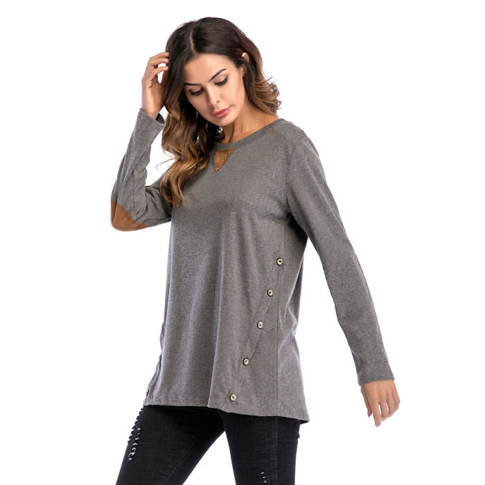 Beakey Women's Long Sleeve Double-breasted Buttons Casual Blouse Tunic Shirt Tops-Dark Gray-1025