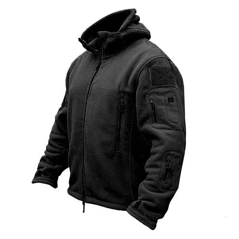 Beakey Military Tactical Jacket for Men Fleece Hooded Coat with Zipper-Black