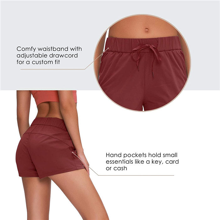 Beakey Women's Yoga Lounge Lace-up Shorts Comfy Casual Shorts With Pockets-Brick Red-2022