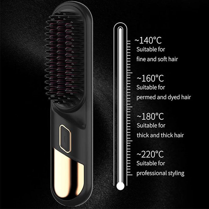 Beakey Cordless Hair Straightener Brush Negative Ion with 4 Temp Settings-Black
