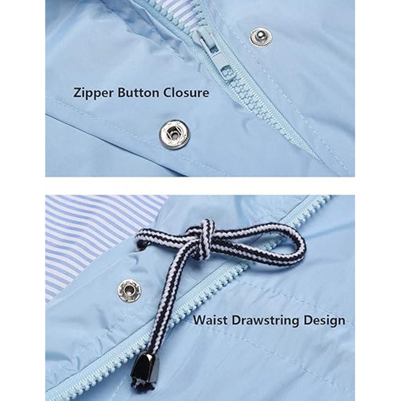 Beakey Rain Jacket for Women Striped Lined Hooded Lightweight Windbreaker-Sky Blue