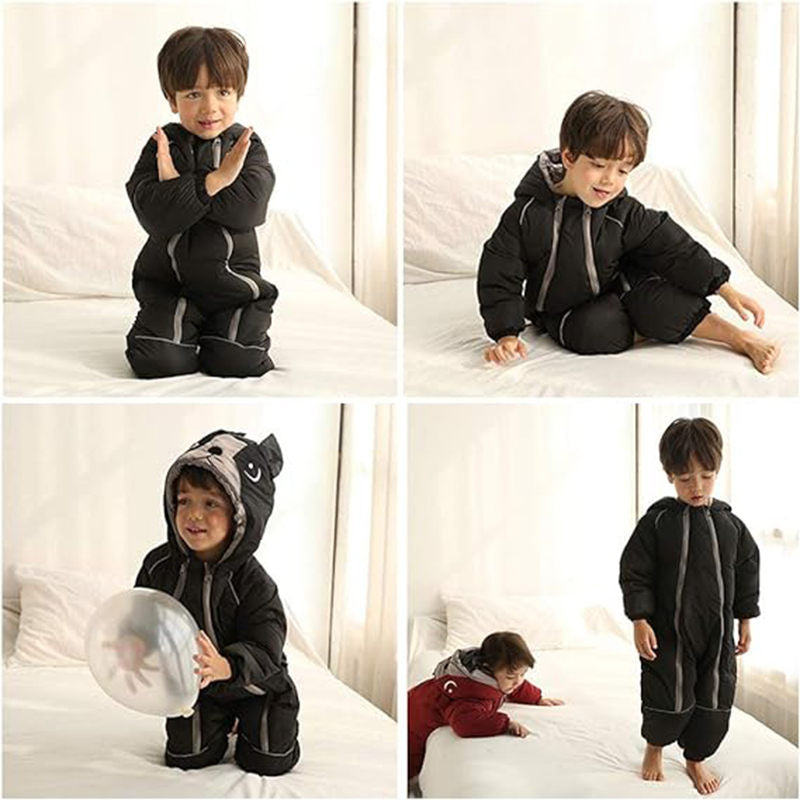 Beakey Cute Dog Snowsuit for Baby Winter Double Zipper Hooded Jumpsuit-Black