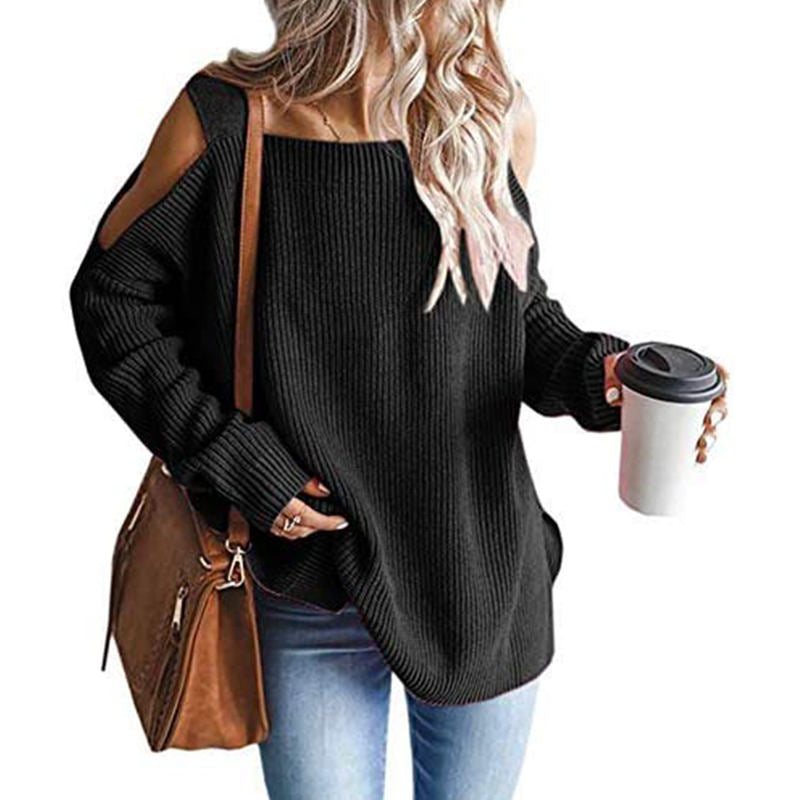 Beakey Womens Off Shoulder Oversized Sweater Fashion Knit Tunic Tops-Black