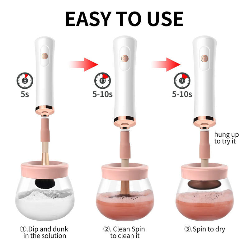 Beakey Electric Makeup Brush Cleaner with 8 Rubber Collars-White