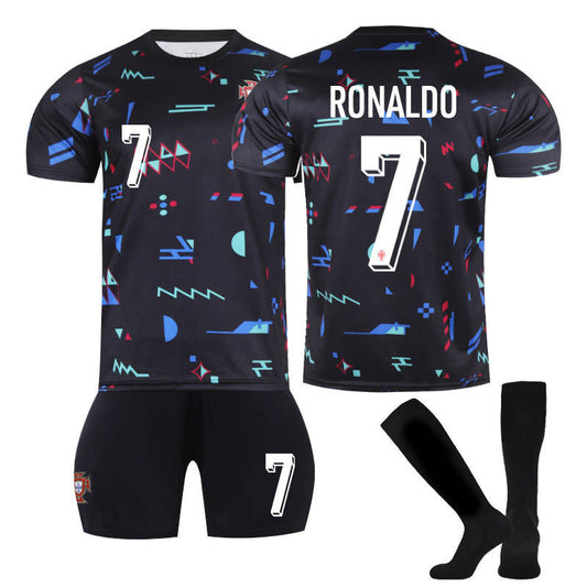 Beakey RONALDO #7 Portugal Training Clothes Soccer Jersey Kit Football T-shirt Set for Adult Kids
