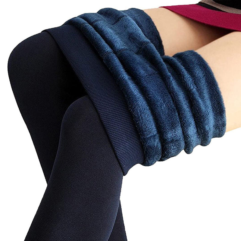 Beakey Winter Warm Fleece Lined Elastic Leggings Pants for Women-Navy Blue