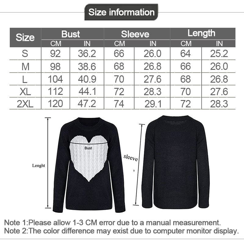Beakey Women's Long Sleeve Pullover Sweater CrewNeck Cute Heart Knit Sweater-Grey