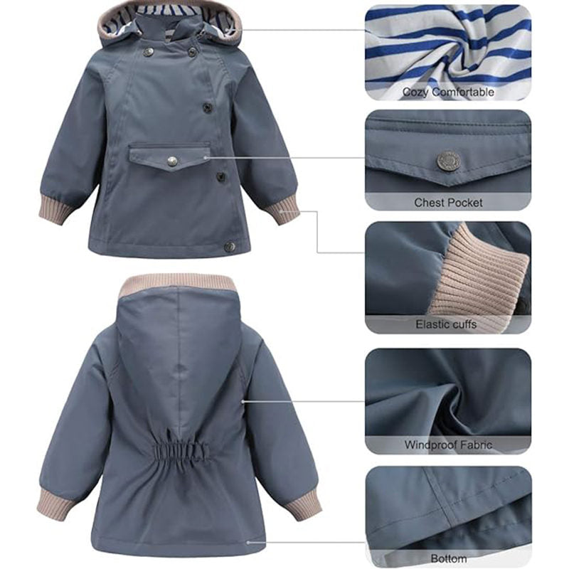 Beakey Kids Rain Jacket with Removable Hood Windproof for Spring Fall-Grey