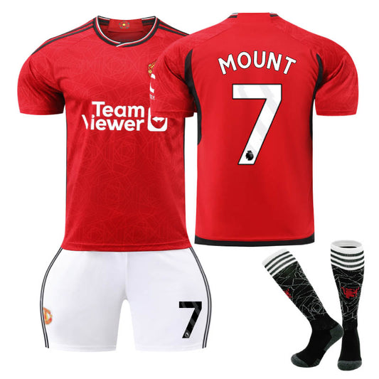 Beakey Red Devil Man Utd Home Jersey MOUNT #7 Soccer Jersey Kids Adult 3Pcs Jersey Kits