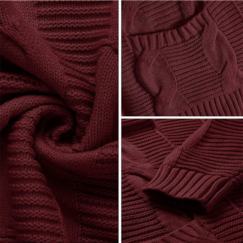 Beakey Womens Long Sleeve Cable Knit Cardigan Sweater Mid Length Coat-Wine Red