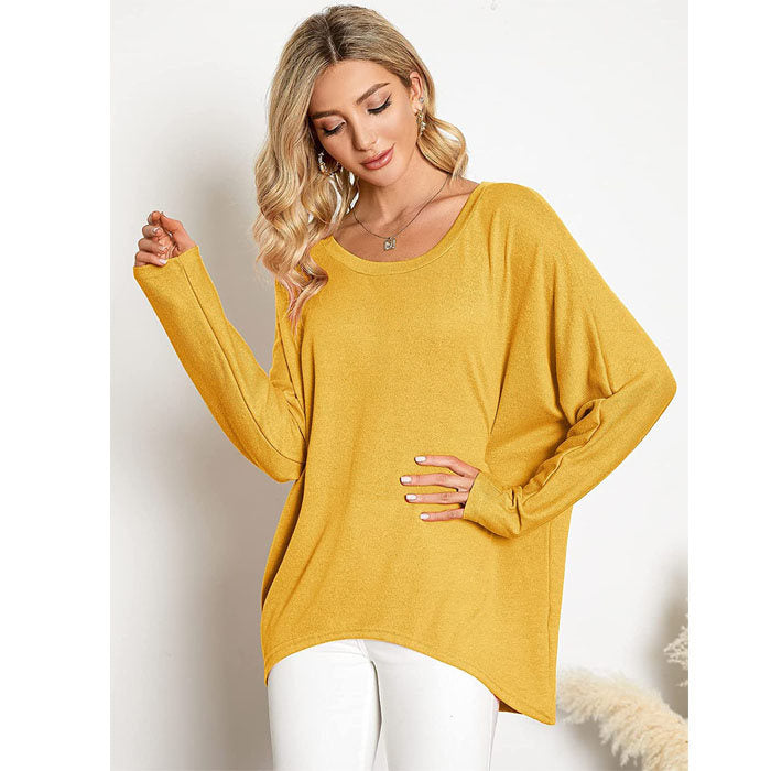 Beakey Women's Batwing Sleeve Off Shoulder Oversized Baggy Tops Casual Sweater-Yellow-8889