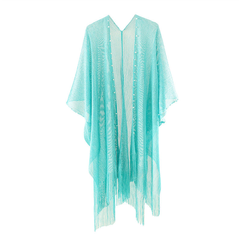 Beakey Womens Tassel Long Kimono Cardigans Beach Swimsuit Bikini Cover Up-Green