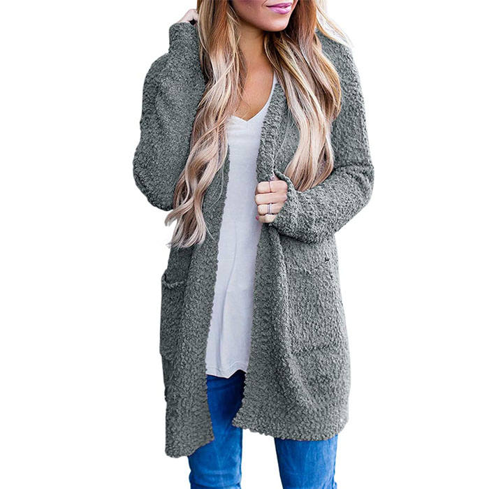 Beakey Women's Winter Long Sleeve Soft Chunky Knit Sweater Cardigan Outwear-Gray-YL1305