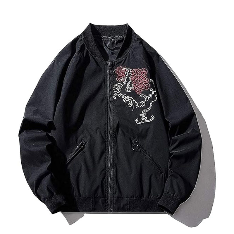 Beakey Cyberpunk Bomber Jackets for Men Embroidery Zipper Windbreaker-B