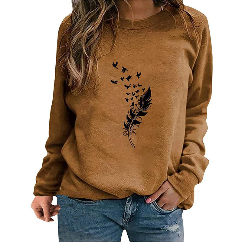 Beakey Womens Casual Long Sleeve T-Shirt Crew Neck Pullover-Khaki