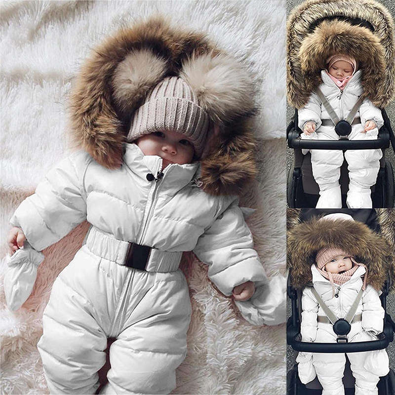 Beakey Newborn Snowsuits with Removable Hood Warm Padded Coat Winter-White