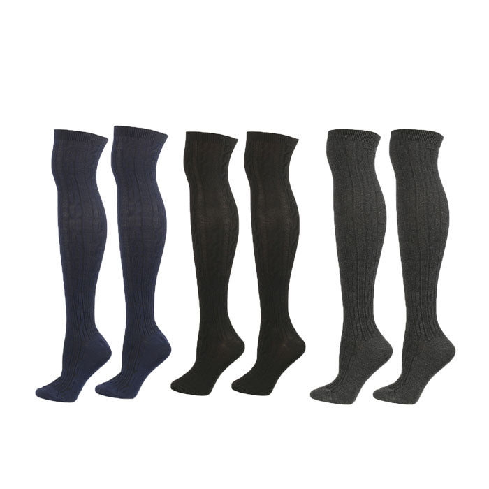 Beakey 3Packs Women Extra Long High Socks Knit Warmers Thick Tall Long Boot Stockings Leg-BlackNavyDarkGray