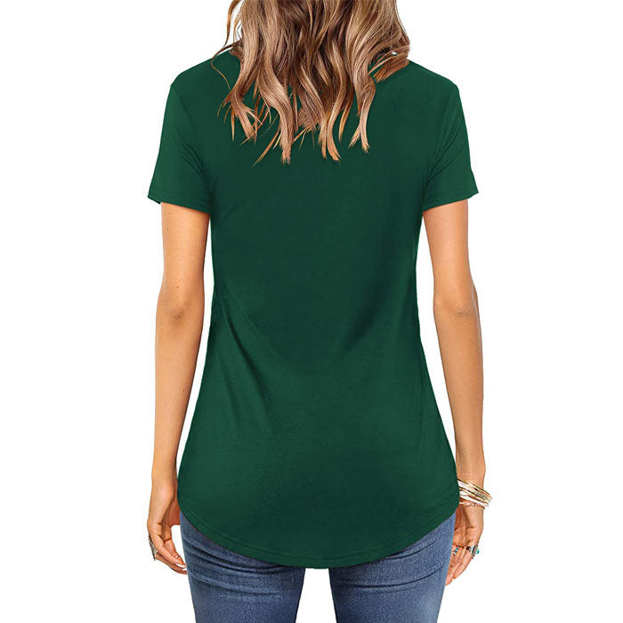 Beakey Women's Summer Tops V Neck T Shirt Short Sleeve Criss Cross Loose Casual Top-Dark Green