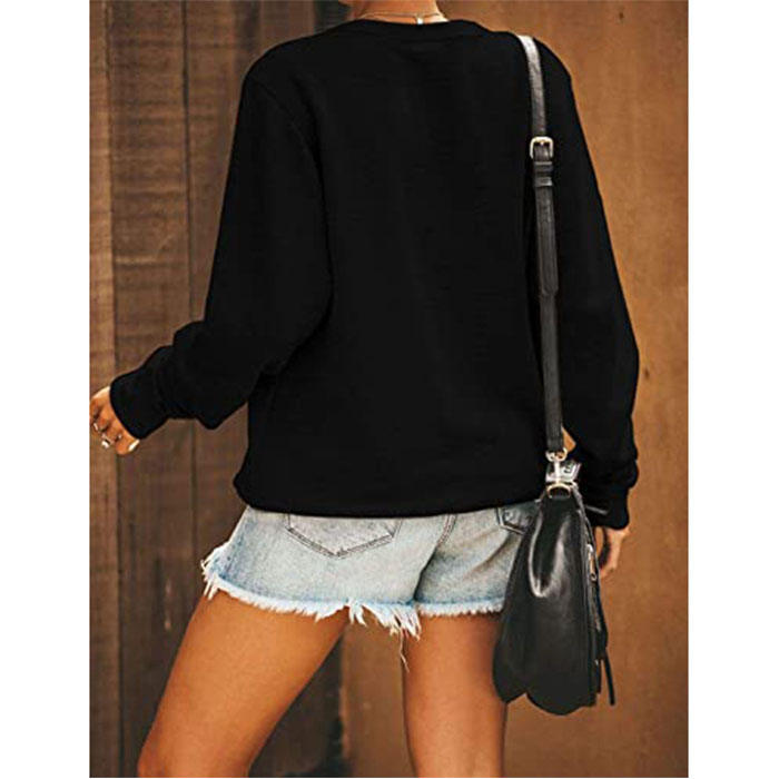 Beakey Women's Cute Long Sleeve Top Loose Crewneck Pullover Sweatshirt-Black-JP201124