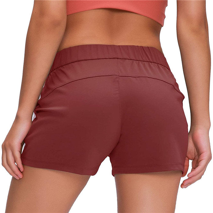 Beakey Women's Yoga Lounge Lace-up Shorts Comfy Casual Shorts With Pockets-Brick Red-2022