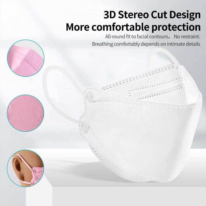 Beakey 4-Ply Breathable 3D Face Masks 50 Pcs for Adults-White