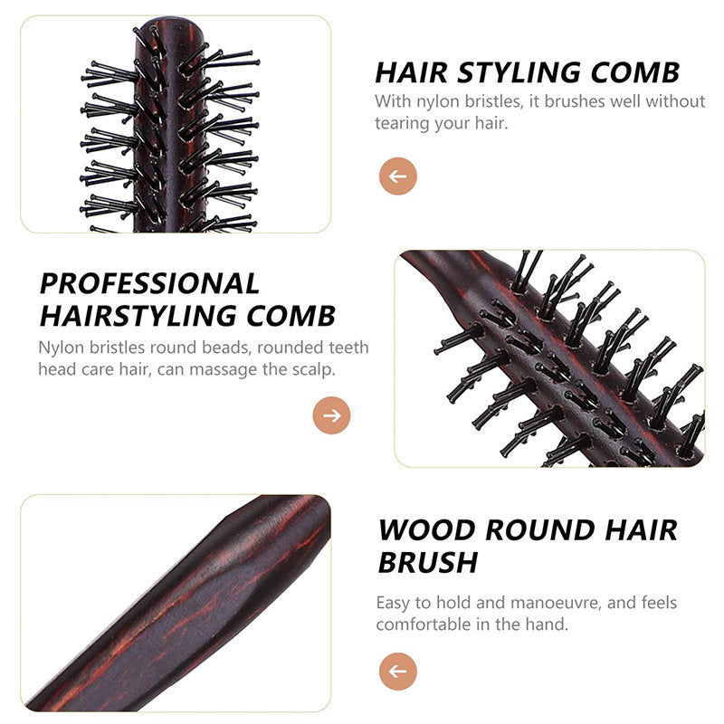 Beakey 3 Pcs Round Hair Brush with Wooden Handle for Hair Blow Drying
