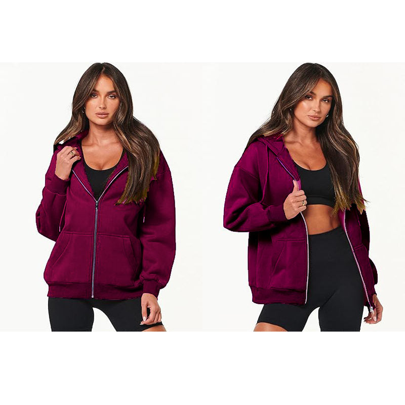 Beakey Womens Zip Up Hoodies with Pockets Y2K Oversized Sweatshirts-Purple