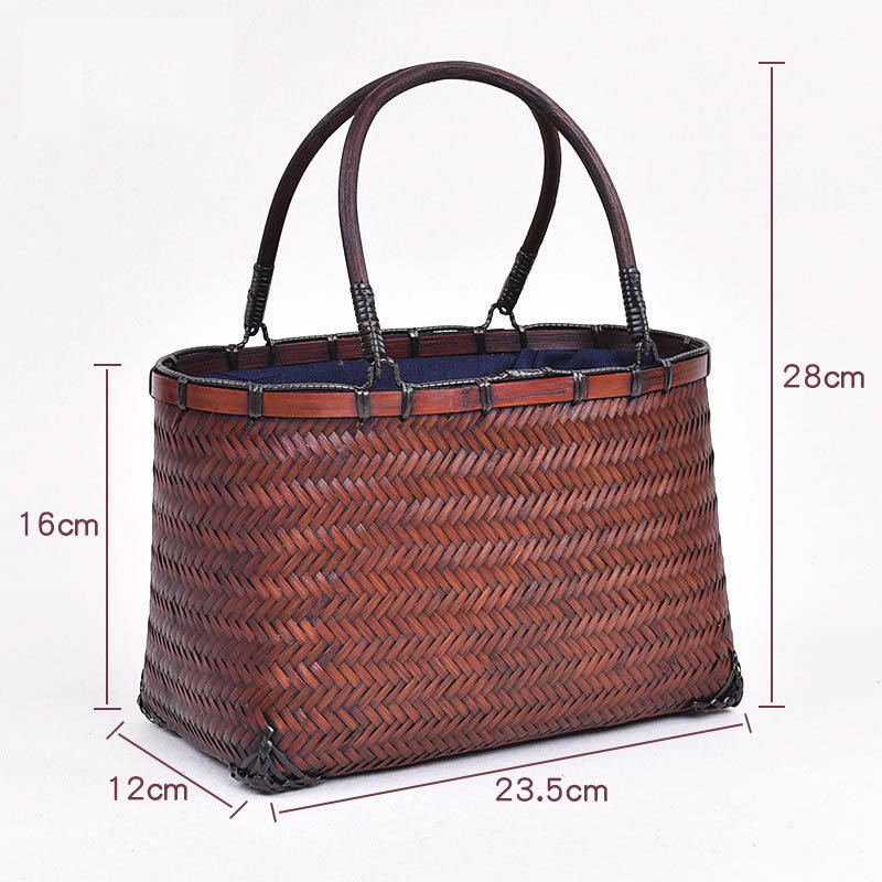 Beakey Retro Womens Bamboo Handbag Handmade Large Tote Bag Wicker Basket Bag