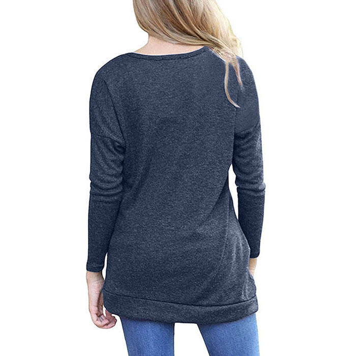 Beakey Women's Casual Long Sleeve Round Neck Loose T Shirt Blouse Tops-Dark Gray-88041