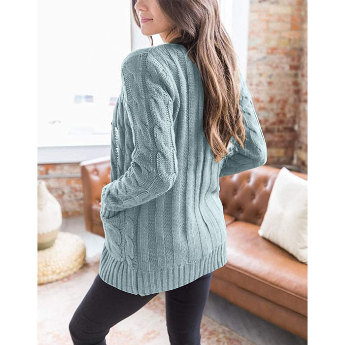 Beakey Women's Winter Keep Warm Long Sleeve Knit Sweater Cardigan Button Loose Outerwear-Green-YL220187
