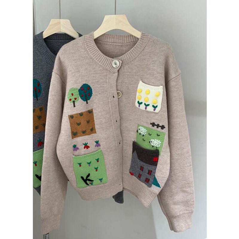 Beakey Womens Knitted Cardigan V-Neck Button Sweater for Autumn Winter-Khaki