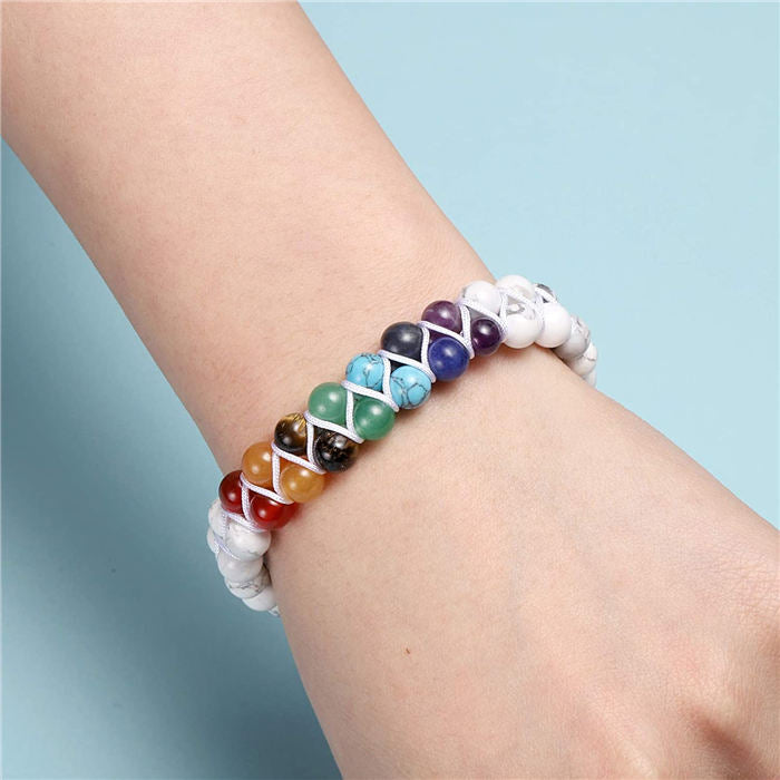Beakey Bead Bracelet 7 Chakras Healing Crystals Bracelet Stone Beads Double Layer Bracelets-White