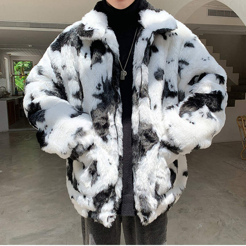 Beakey Faux Fur Jackets for Men Warm Zip up Oversize Outwear Winter