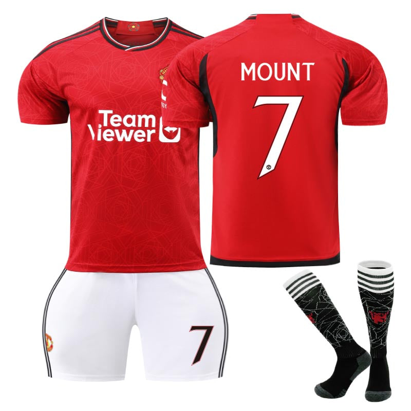Beakey Red Devil Home Jersey MOUNT #7 Soccer Jersey Kids Adult 3Pcs Jersey Kits