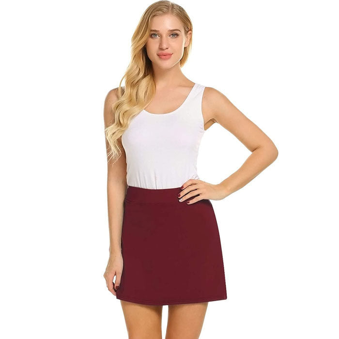 Beakey Women's Active Pure Color Wild Lightweight Skirt For Tennis Golf Sports-Wine Red-DL0182
