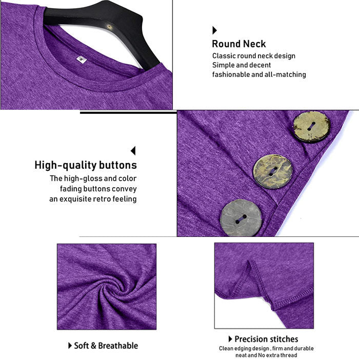 Beakey Women's Casual Long Sleeve Round Neck Loose T Shirt Blouse Tops-Purple-88041