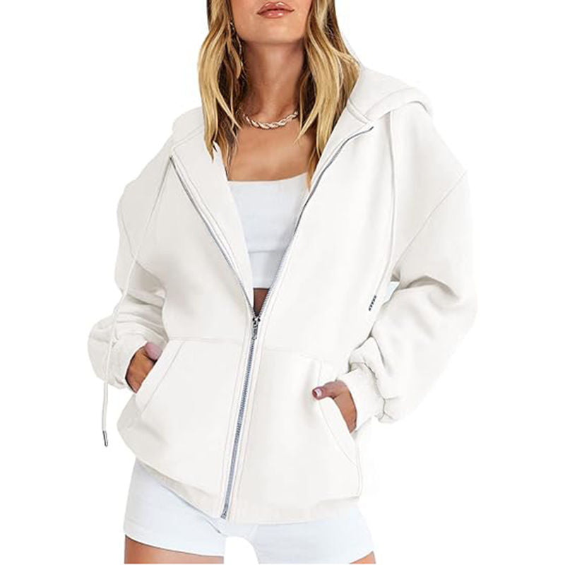 Beakey Womens Zip Up Hoodies with Pockets Y2K Oversized Sweatshirts-White