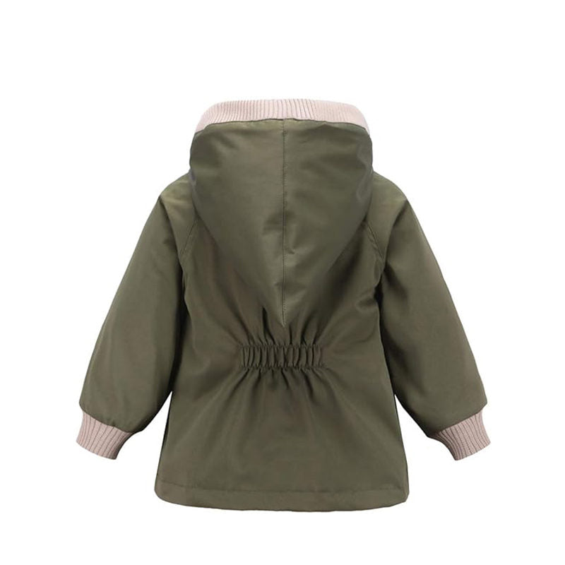 Beakey Kids Rain Jacket with Removable Hood Windproof for Spring Fall-Army Green
