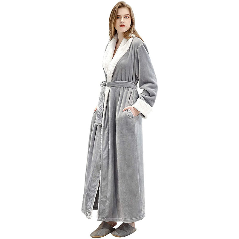 Beakey Womens Winter Robe Soft Plush Warm Spa Long Bathrobe Pajamas-Grey