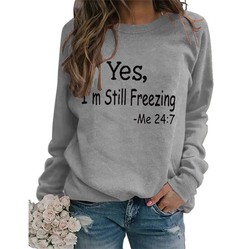 Beakey Letter Print Pullover Tops for Women Crewneck Fall Winter Sweatshirt-Grey