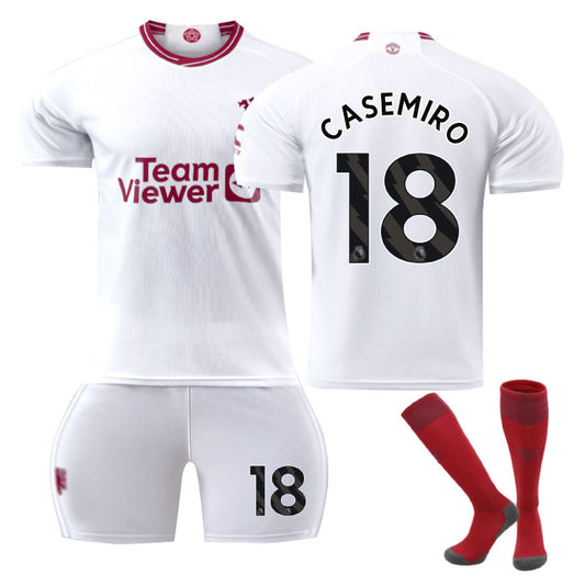 Beakey Red Devil Man Utd Second Away Jersey CASEMIRO #18 Soccer Jersey Kids Adult 3Pcs Jersey Kits