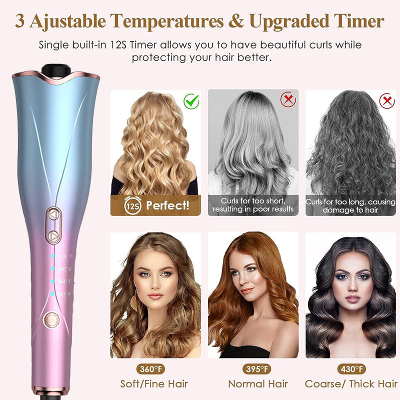 Beakey Auto Hair Curler with 4 Temps & 3 Timer Settings for Hair Styling-Blue Purple