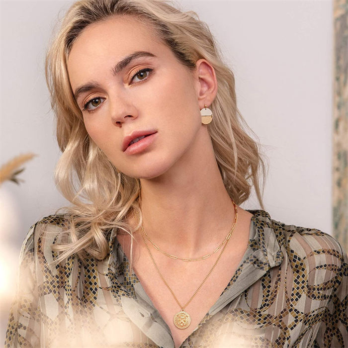 Beakey Simple Cute Long Pendant Necklace Oval Link Choker Double Layer Jewery-Lion-GL-0092A