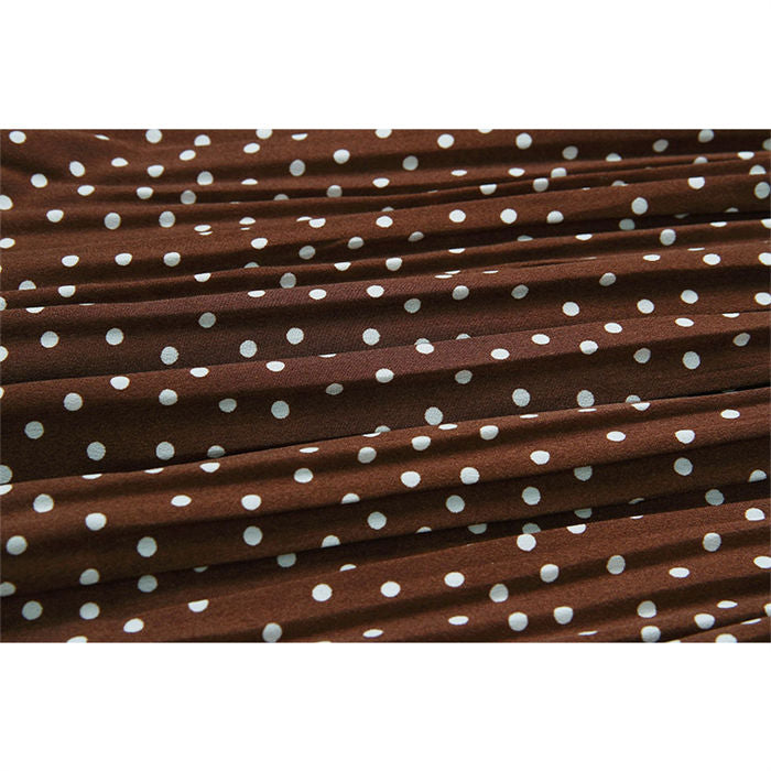 Beakey Womens High Waist Skirt Polka Dot Pleated Midi Maxi Swing Skirt High Elastic-Coffee-0387