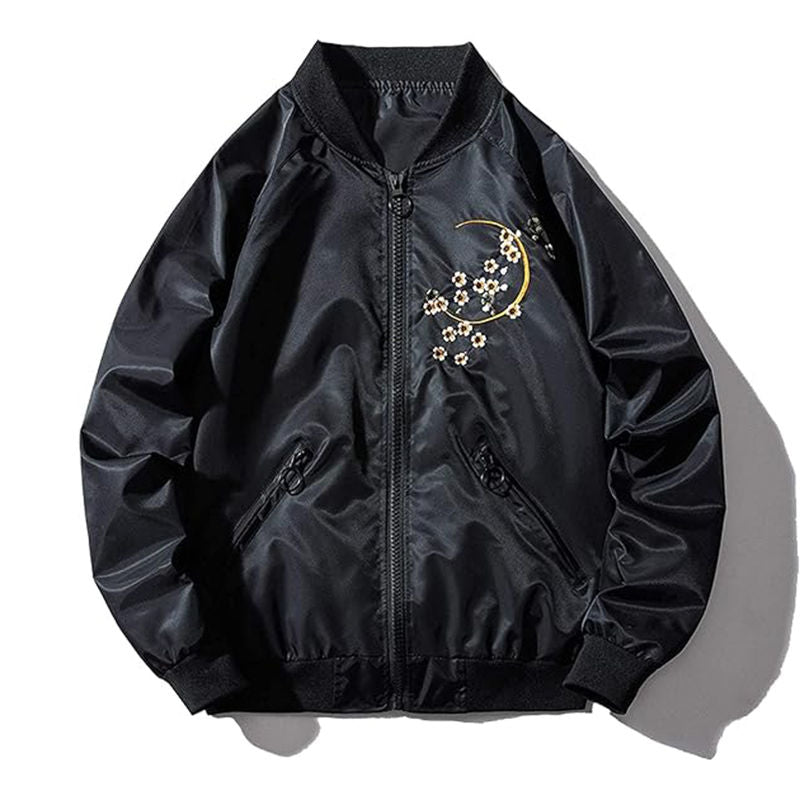 Beakey Cyberpunk Bomber Jackets for Men Embroidery Zipper Windbreaker-C
