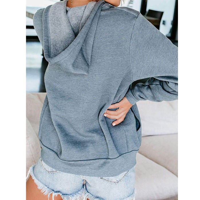 Beakey Womens Solid Color Zip Up Hoodie Long Sleeve Casual Sweatshirts Coat-Gray-7052