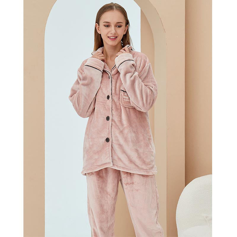 Beakey Thicken Warm Flannel Pajamas Set Homewear-Pink