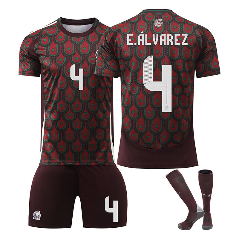 Beakey E.ALVAREZ #4 Mexico Home Jersey Soccer Jersey Kit Football T-shirt Set for Adult Kids